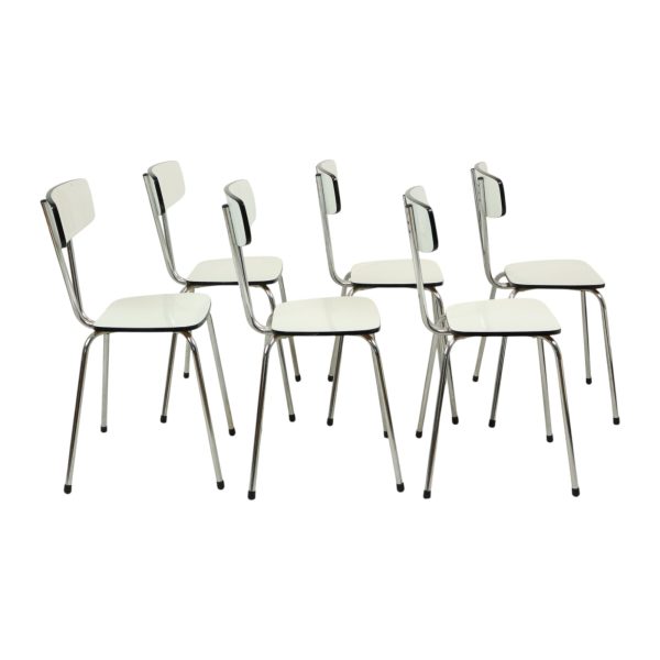 Set Van 6 Grijze Formica Stoelen Chroom Eetkamerstoelen Sixties