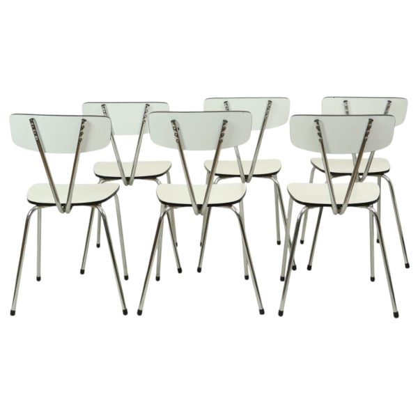 Set Van 6 Grijze Formica Stoelen Chroom Eetkamerstoelen Sixties