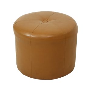 Ronde Vintage Poef Camel Bruin Skai Kunstleer