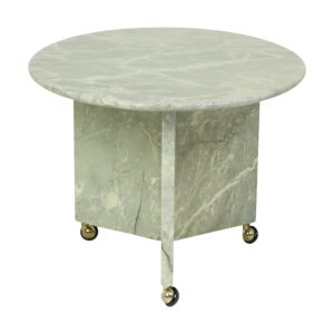 Ronde Marmeren Bijzettafel Plantentafel op Wieltjes Jaren 70