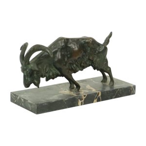 Antiek Bronzen Beeld Diersculptuur Geit Ram Marmer