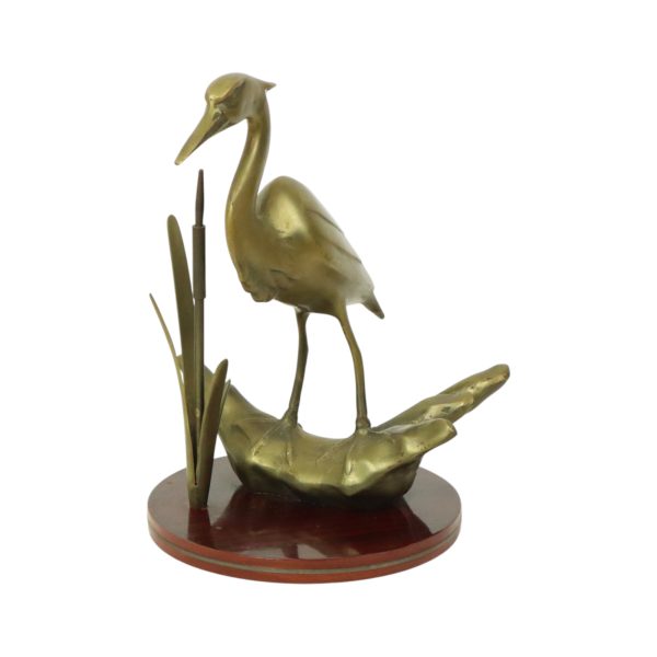 Messing Reiger Beeld Op Houten Basis Hollywood Regency