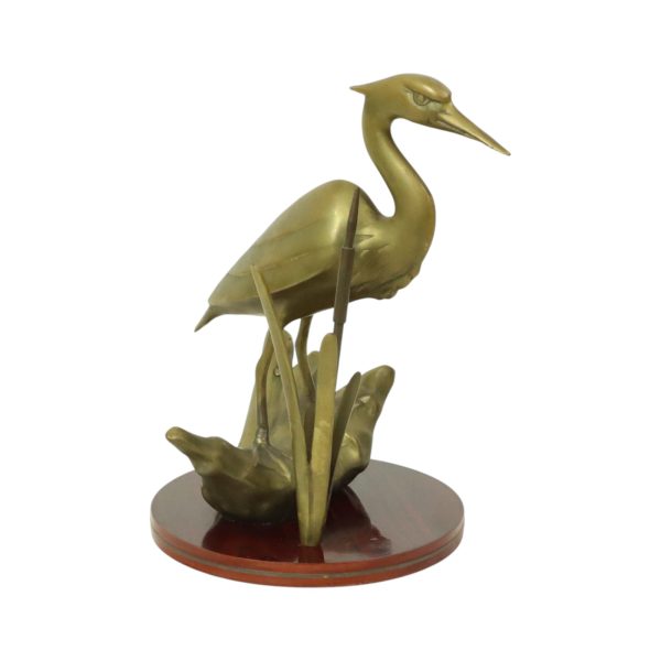 Messing Reiger Beeld Op Houten Basis Hollywood Regency