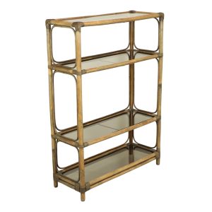 Vintage Boho Rek Boekenkast Bamboe en Rookglas 140cm