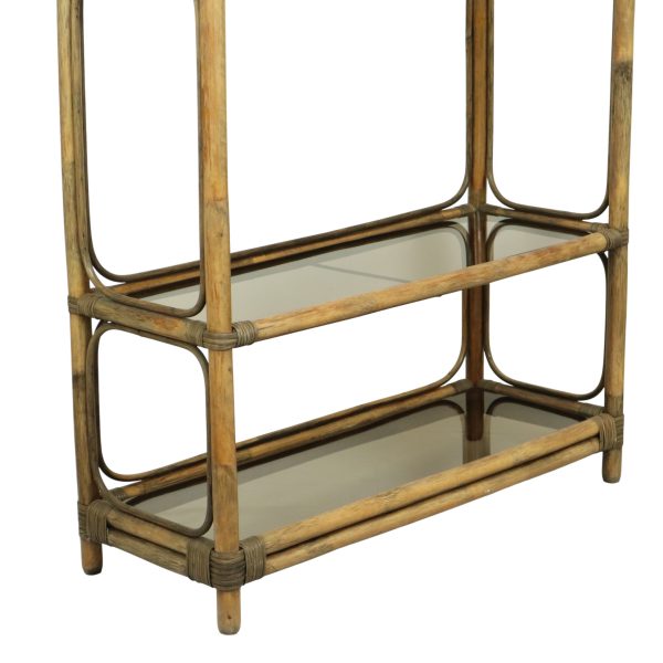 Vintage Boho Rek Boekenkast Bamboe en Rookglas 140cm Vintage Boho Rek Boekenkast Bamboe en Rookglas 140cm