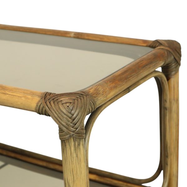 Vintage Boho Rek Boekenkast Bamboe en Rookglas 140cm Vintage Boho Rek Boekenkast Bamboe en Rookglas 140cm