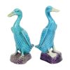 Vintage Eend Beeldje Figuur Koppel Blauw Chinees Porselein