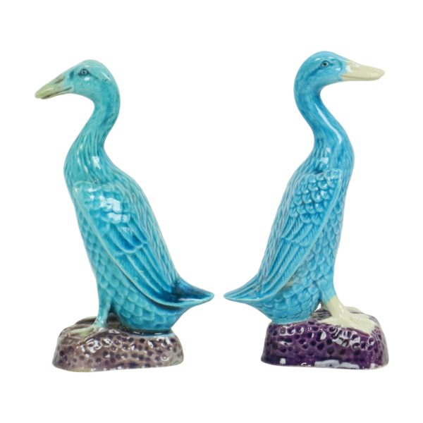Vintage Eend Beeldje Figuur Koppel Blauw Chinees Porselein