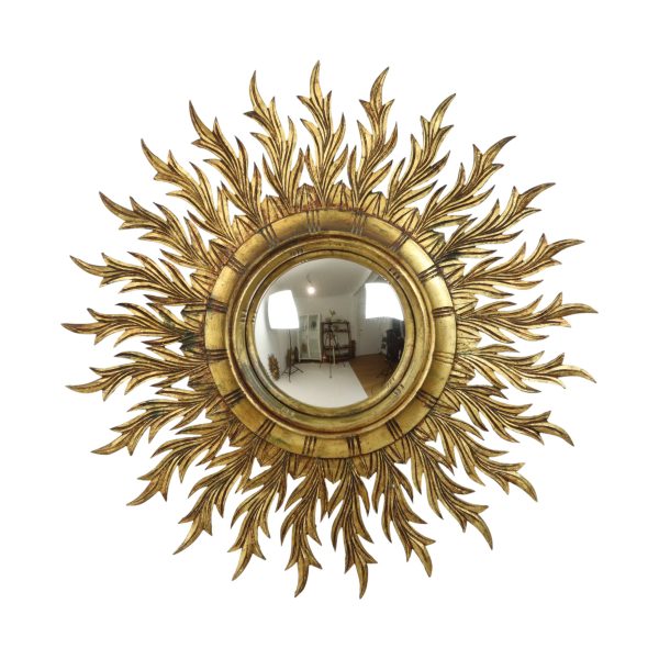 Grote Zeldzame Houten Zonnespiegel Sunburst Bladgoud XL 86cm