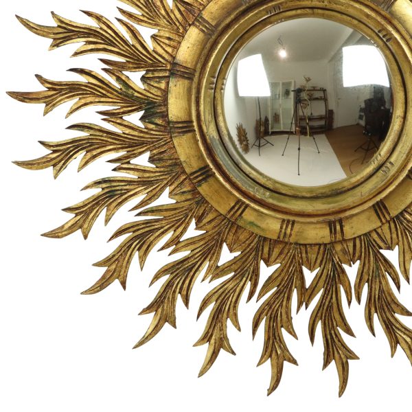 Grote Zeldzame Houten Zonnespiegel Sunburst Bladgoud XL 86cm