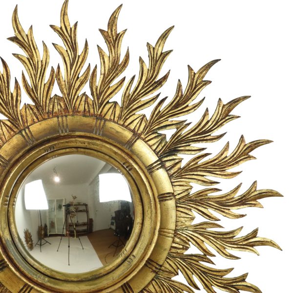Grote Zeldzame Houten Zonnespiegel Sunburst Bladgoud XL 86cm