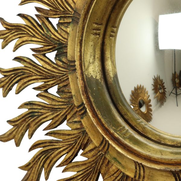 Grote Zeldzame Houten Zonnespiegel Sunburst Bladgoud XL 86cm