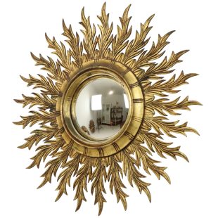 Grote Zeldzame Houten Zonnespiegel Sunburst Bladgoud XL 86cm