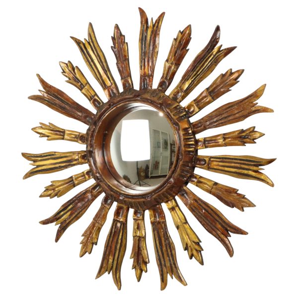 Vintage Houten Zonnespiegel Sunburst Goud Fifties 52cm
