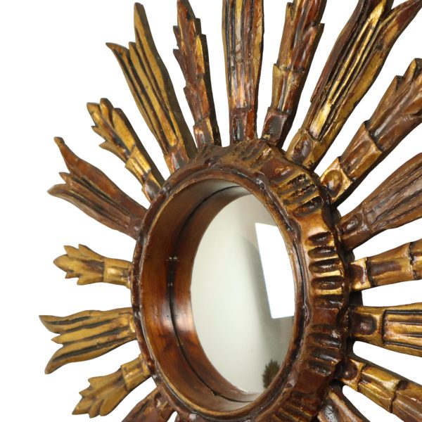 Vintage Houten Zonnespiegel Sunburst Goud Fifties 52cm