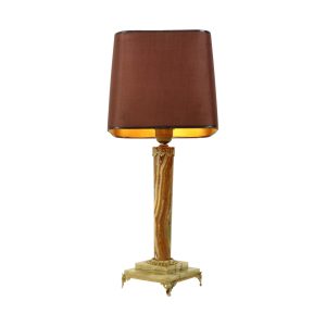 Klassieke Onyx en Messing Kolom Tafellamp 20ste Eeuw