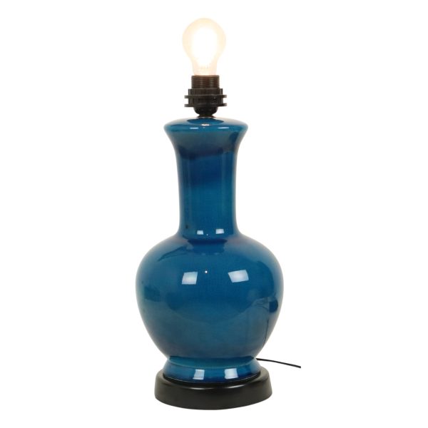 Grote Italiaanse Ronde Blauwe Keramische Lamp Craquelé 45cm