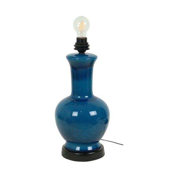 Grote Italiaanse Ronde Blauwe Keramische Lamp Craquelé 45cm