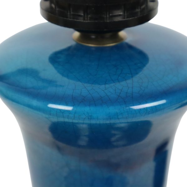 Grote Italiaanse Ronde Blauwe Keramische Lamp Craquelé 45cm