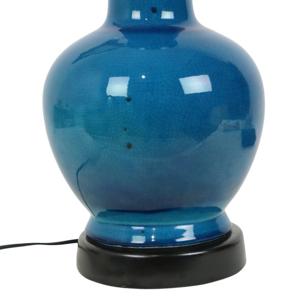 Grote Italiaanse Ronde Blauwe Keramische Lamp Craquelé 45cm