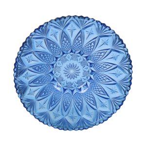 Zeldzame Franse Fruitschaal Blauw Geperst Glas 33cm