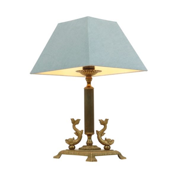 Vintage Messing Tafellamp Mythische Dolfijn 41cm
