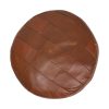 Vintage Ronde Bruine Poef Patchwork Lapjes Kunstleder