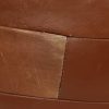 Vintage Ronde Bruine Poef Patchwork Lapjes Kunstleder
