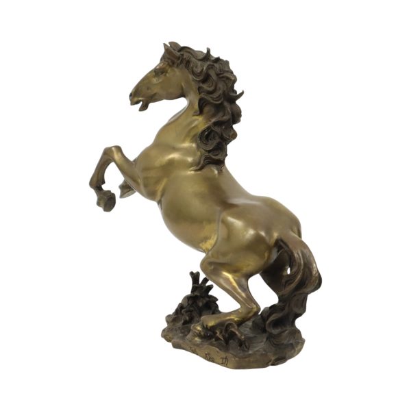 Zwaar Vintage Bronzen Beeld Steigerend Paard Feng Shui 27cm