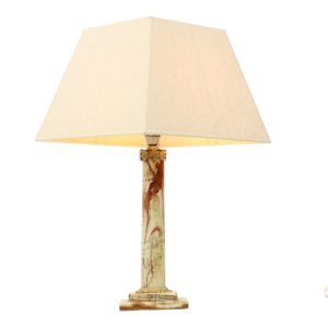 Klassieke Onyx Marmer Messing Kolom Lamp 20ste Eeuw