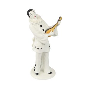 Vintage Pierrot Beeld met Luit Keramiek Frankrijk 31cm