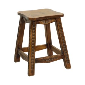Karaktervolle Massief Houten Vintage Kruk Gesculpteerd
