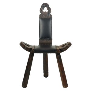 Mid Century Brutalist Driepoot Stoel Grenen Skai Spanje