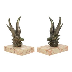 Koppel Art Deco Boekensteunen Zwaluwen Vogels Jaren 30
