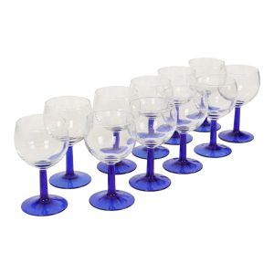 Set Arcoroc Wijnglazen Kobalt Blauwe Voet Frankrijk Jaren 80
