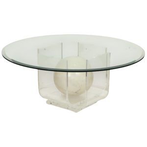 Vintage Ronde Design Salontafel Lucite Marmer Glas 90cm