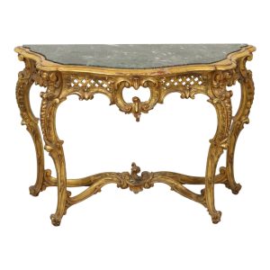Franse Louis XV Stijl Console Bladgoud Verguld Hout en Marmer