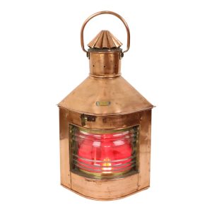 Grote Vintage Scheepslamp Rood Koper Fresnel Lens 49cm