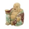 Grote Lachende Boeddha XL Houten Polychroom Beeld 47cm