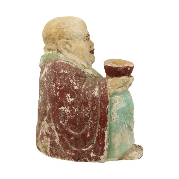 Grote Lachende Boeddha XL Houten Polychroom Beeld 47cm