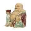 Grote Lachende Boeddha XL Houten Polychroom Beeld 47cm