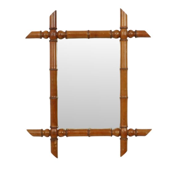 Oude Houten Spiegel Faux Bamboe Chinoiserie 60x50cm