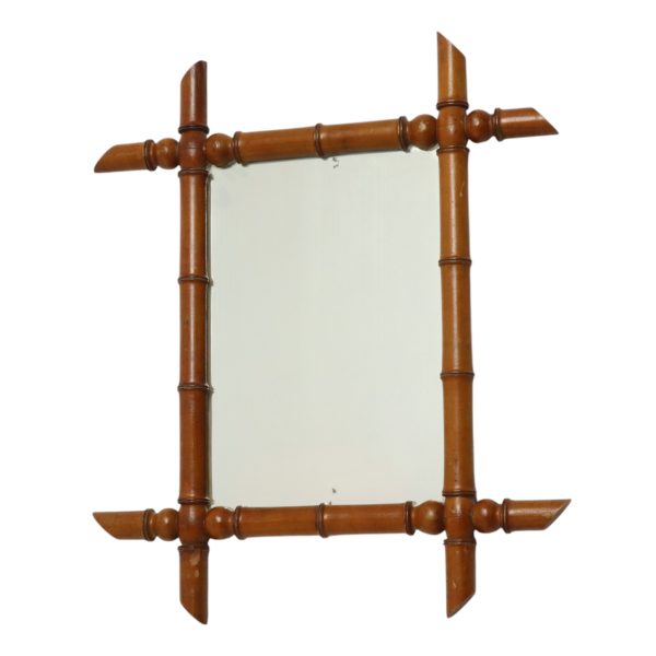 Oude Houten Spiegel Faux Bamboe Chinoiserie 60x50cm