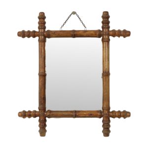 Antieke Houten Spiegel Faux Bamboe Chinoiserie 44x39cm