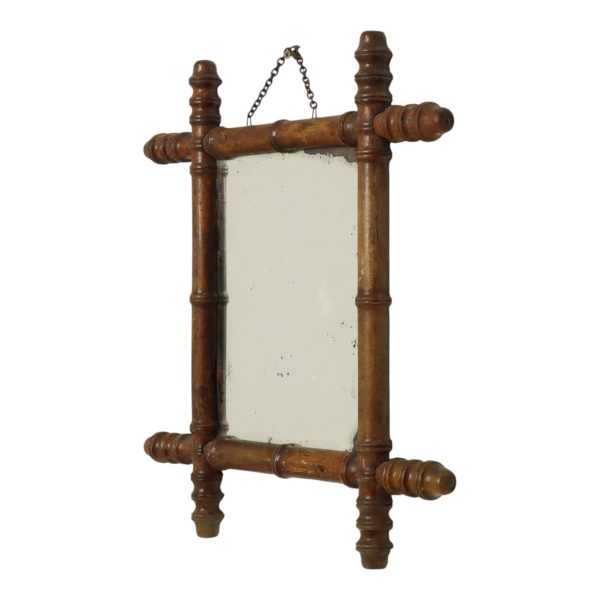 Antieke Houten Spiegel Faux Bamboe Chinoiserie 44x39cm