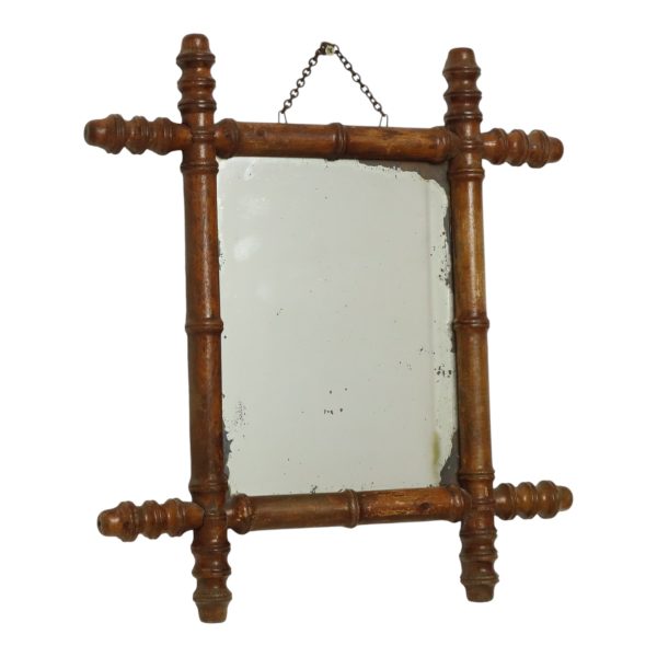 Antieke Houten Spiegel Faux Bamboe Chinoiserie 44x39cm
