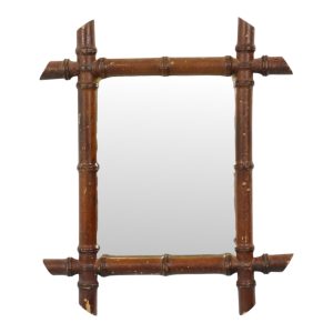 Antieke Houten Faux Bamboe Spiegel Frankrijk 42x36cm