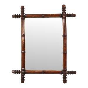 Antieke Houten Spiegel Faux Bamboe Chinoiserie 63x52cm