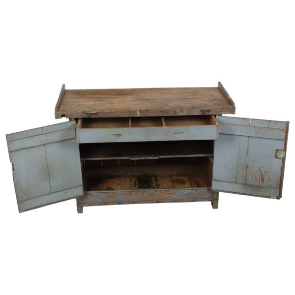 Karaktervolle Oude Blauwe Werkbank Dressoir Uniek 124cm