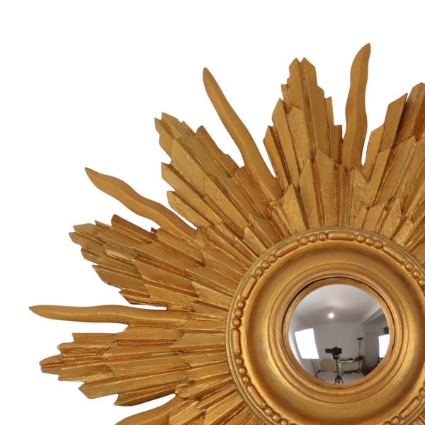 Vintage Houten Zonnespiegel Sunburst Convex Goud 46cm Vintage Houten Zonnespiegel Sunburst Convex Goud 46cm